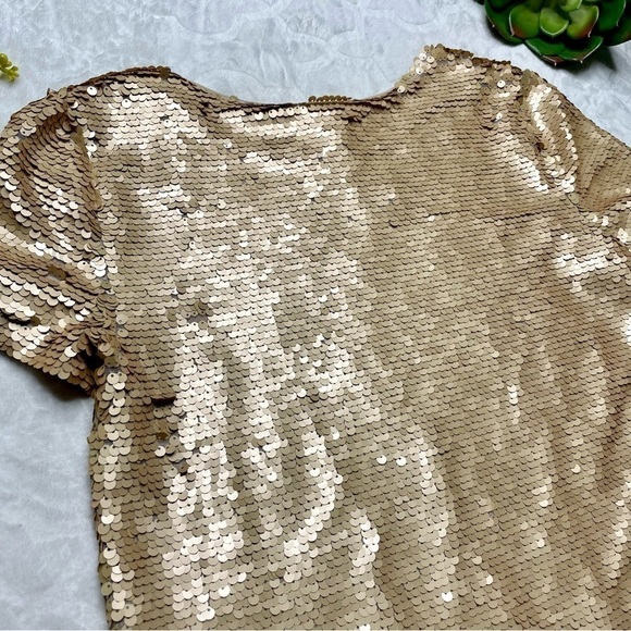J. Crew Factory Matte Gold Full Sequin Short Sleeve T-Shirt Top Blouse NWT XXS - Picture 6 of 11
